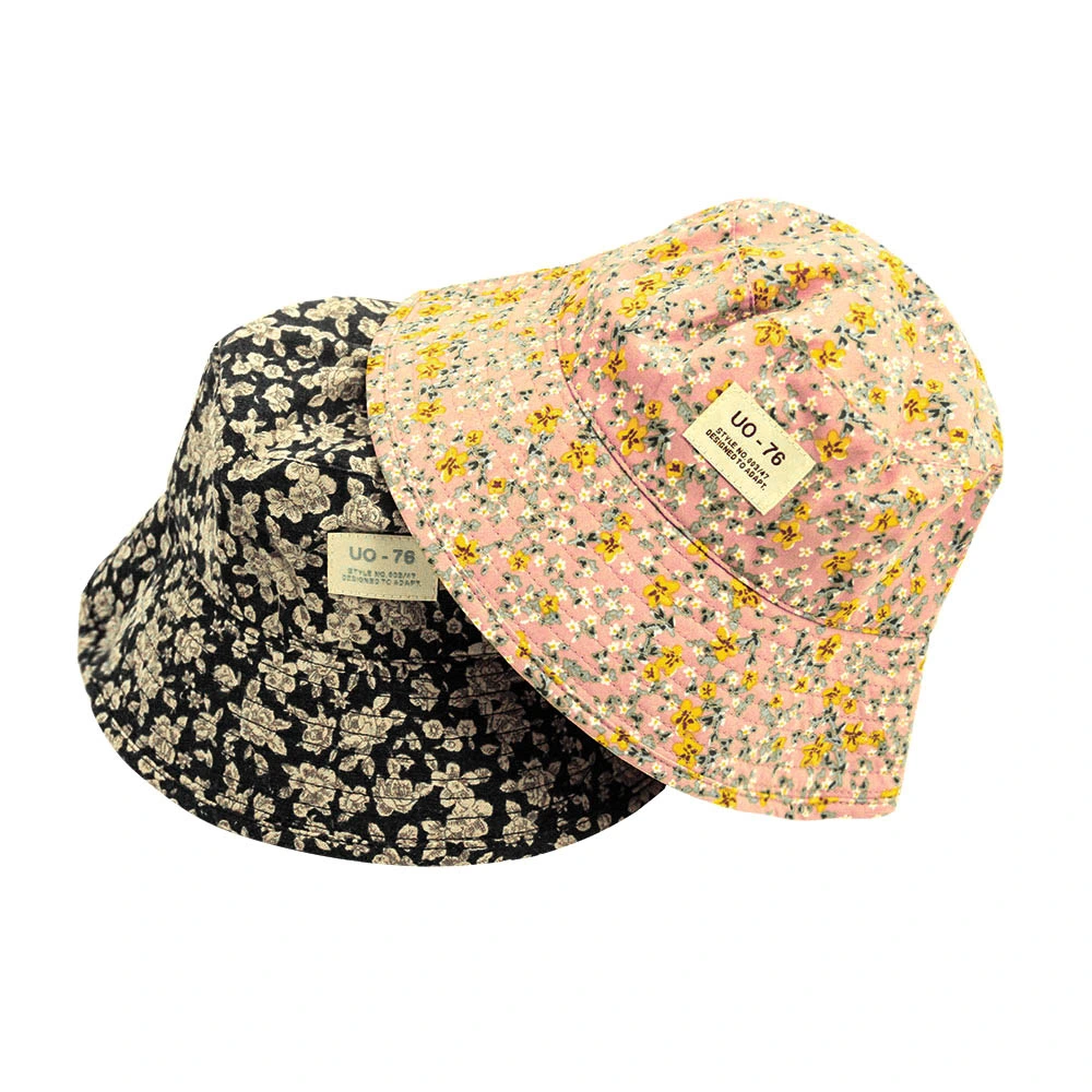 New Design Printed Daisy Pixie Fisherman Hat Summer Travel Sunshade Polyester Bucket Hat for Lady Women