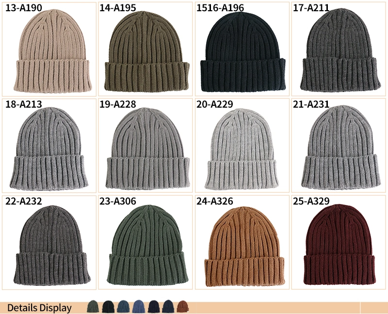 Custom Logo Plain Color Acrylic Knitted Cuffed Beanie Winter Hats Cap Unisex