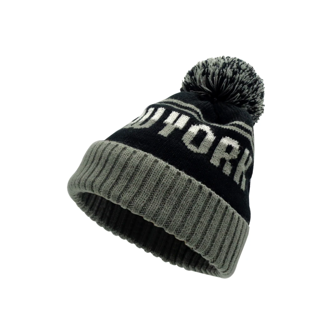 Custom OEM ODM Winter Warm Men Knitted Jacquard POM Hats