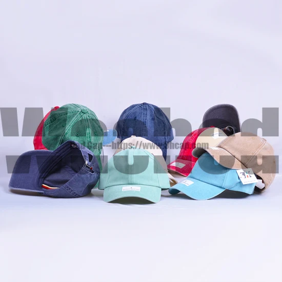 6 Panel verstellbare schlichte Vintage-Baumwoll-Gorras-Baseballmützen, unbedruckt, unstrukturiert, gewaschen, Dad-Caps